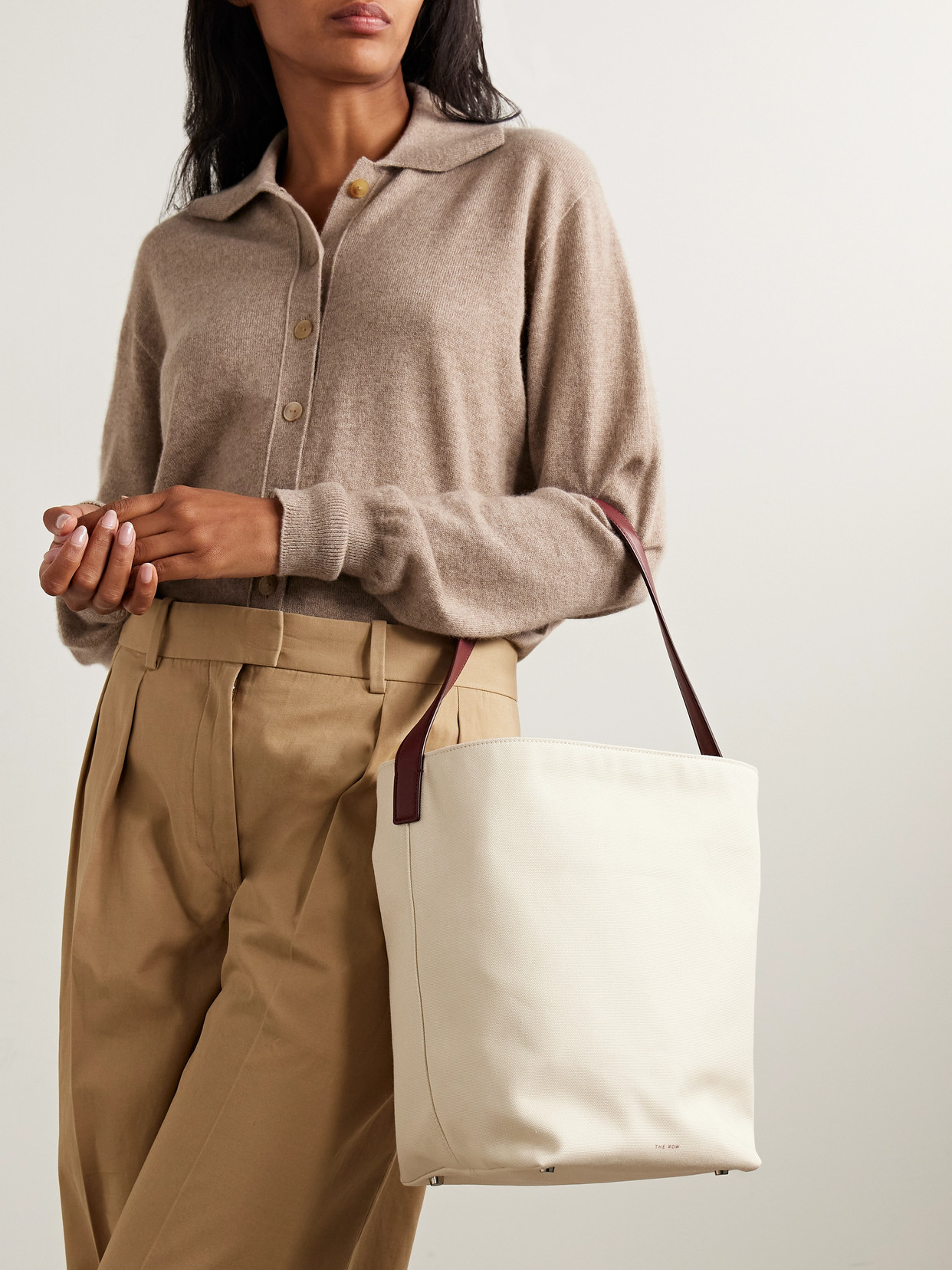 The Row N/s Park Medium Leather-trimmed Canvas Tote In White