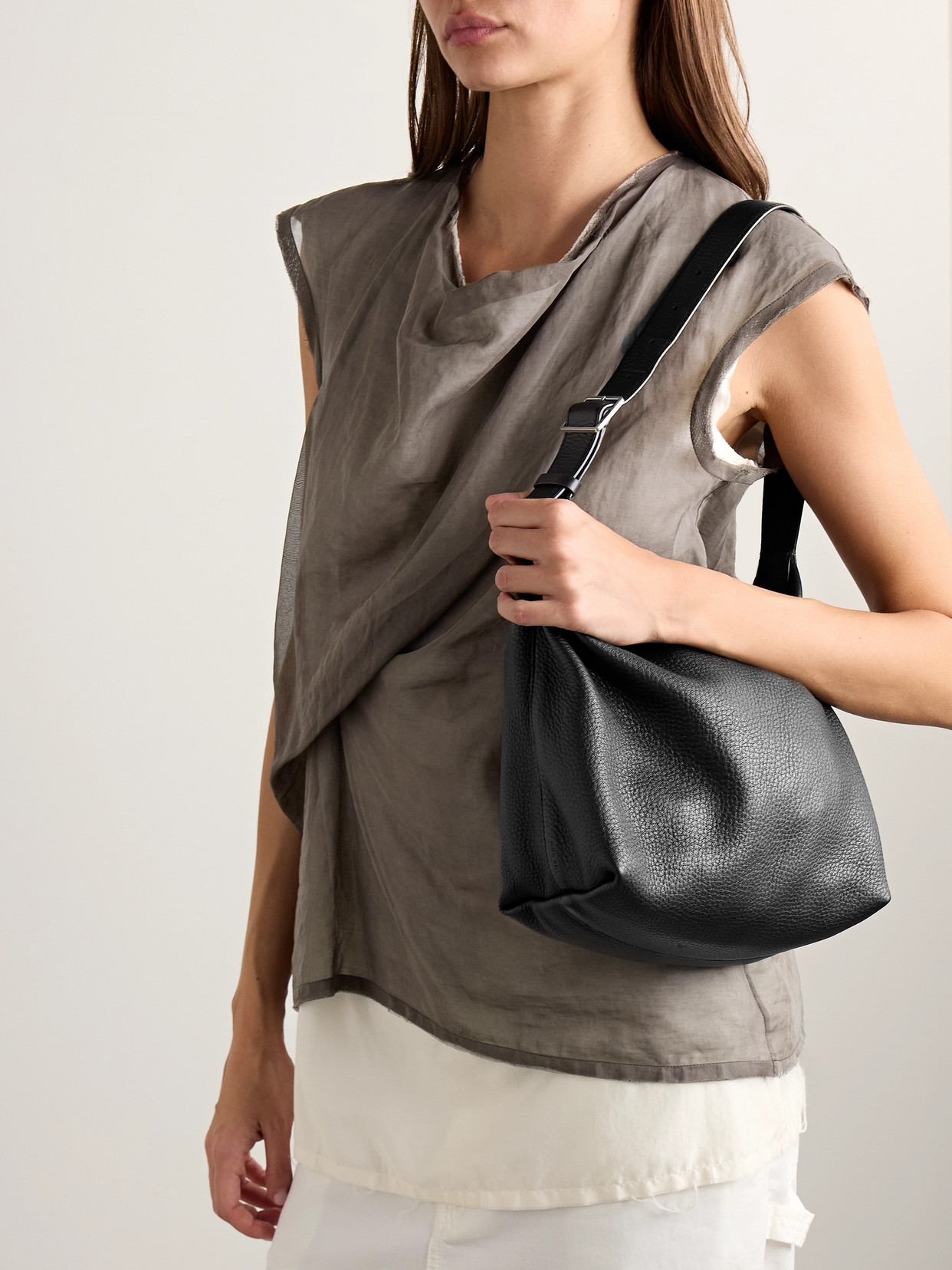 The Row Isa Textured-leather Shoulder Bag In Black