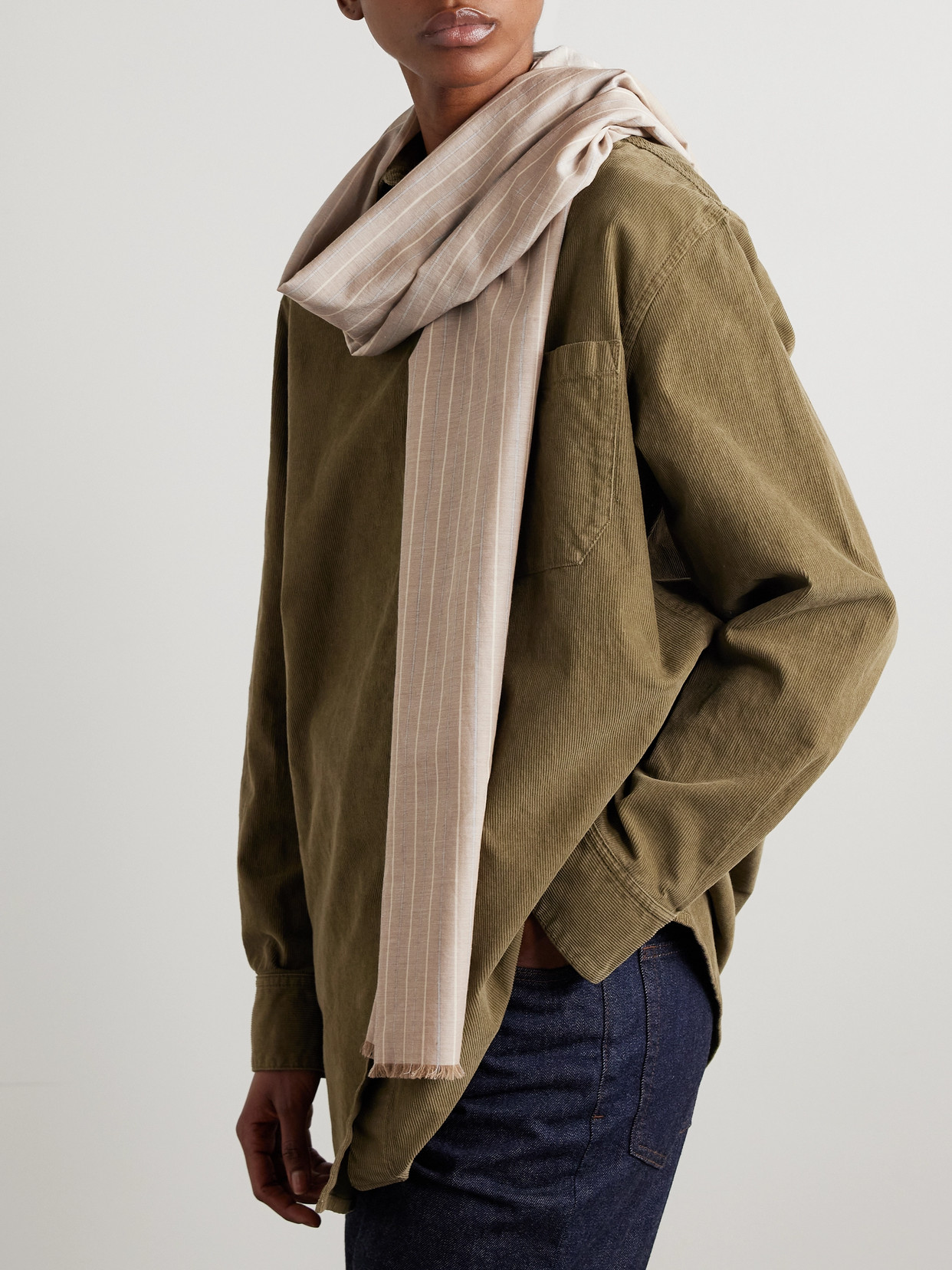 The Row Guel Fringed Striped Cotton-voile Scarf