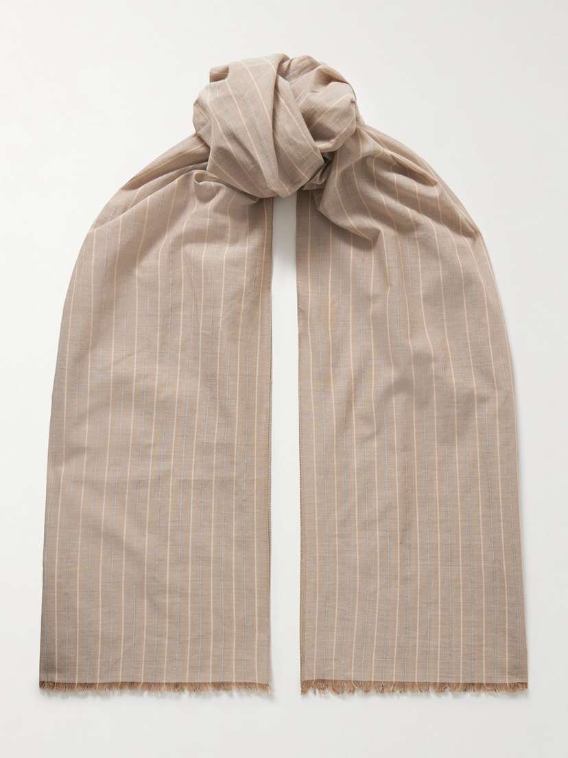 The Row Guel Fringed Striped Cotton-voile Scarf