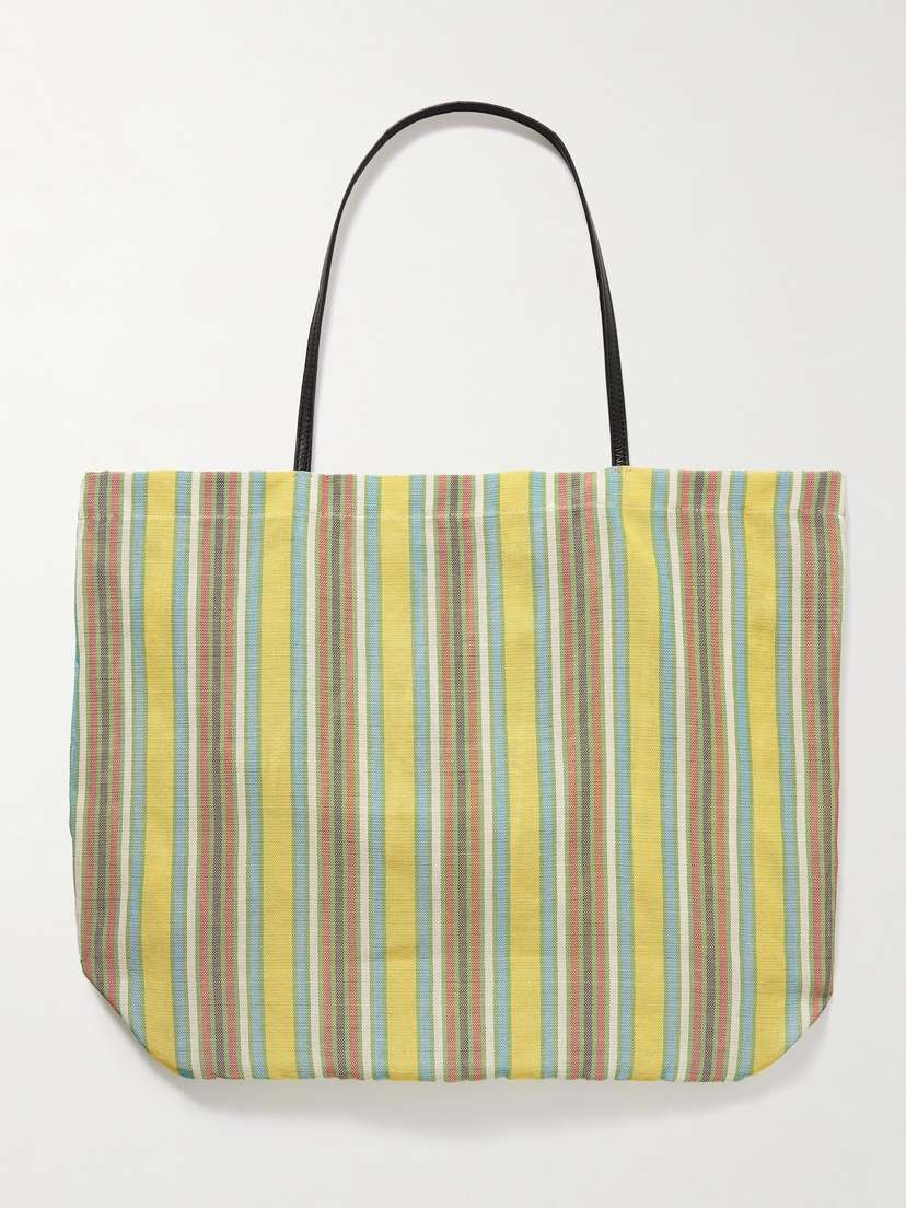 The Row Barn Leather-trimmed Striped Mesh Tote