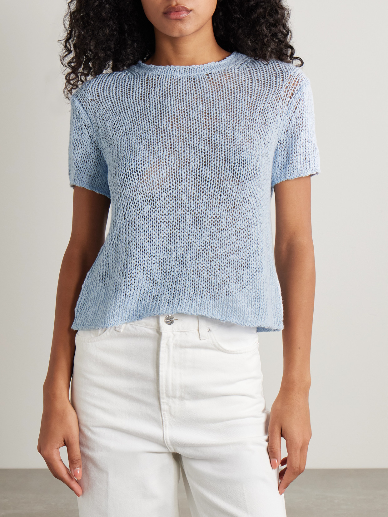 JAMES PERSE OPEN-KNIT COTTON AND LINEN-BLEND T-SHIRT