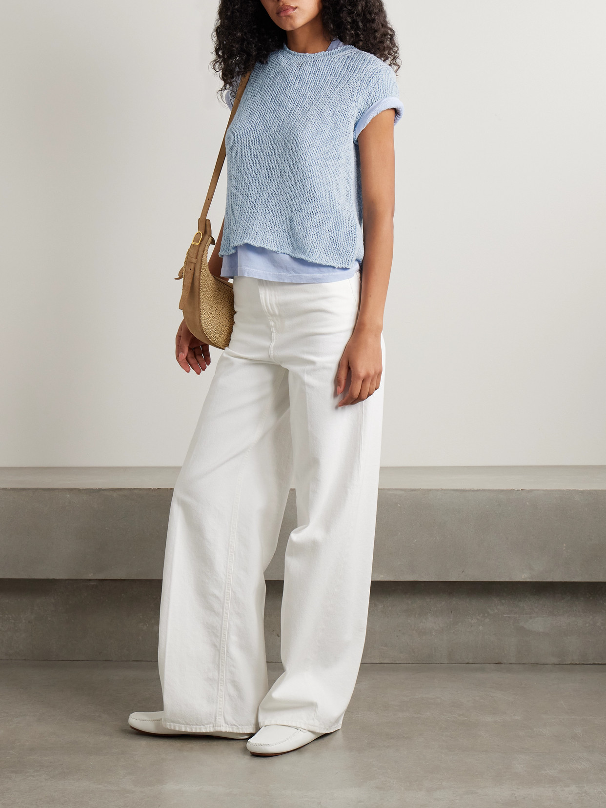 JAMES PERSE OPEN-KNIT COTTON AND LINEN-BLEND T-SHIRT