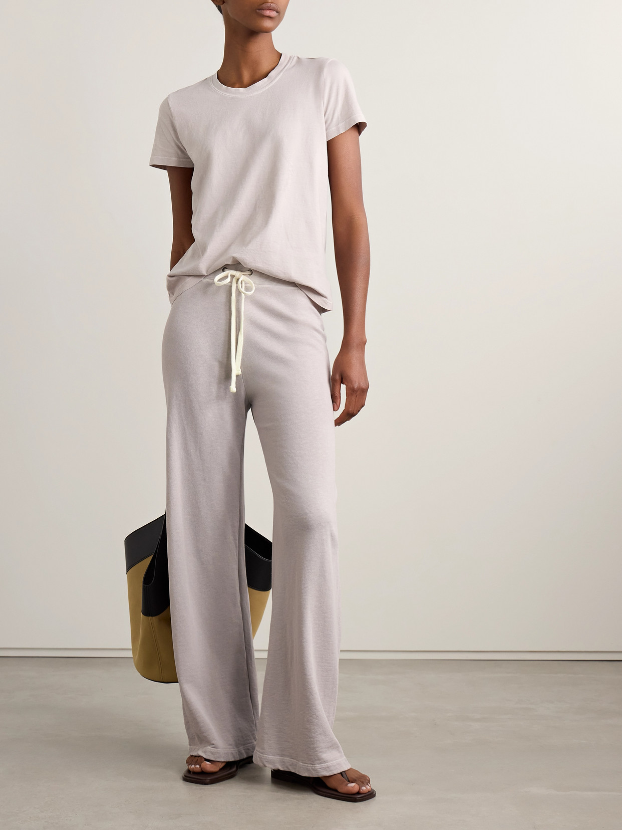 JAMES PERSE COTTON-TERRY WIDE-LEG TRACK PANTS 