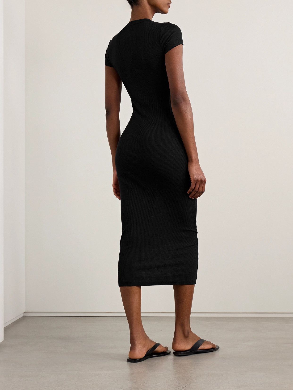 JAMES PERSE RIBBED STRETCH-COTTON JERSEY MIDI DRESS