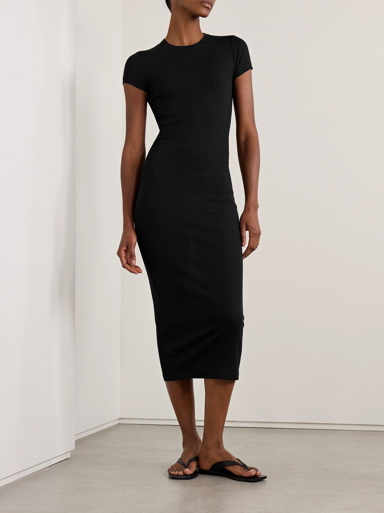 JAMES PERSE RIBBED STRETCH-COTTON JERSEY MIDI DRESS