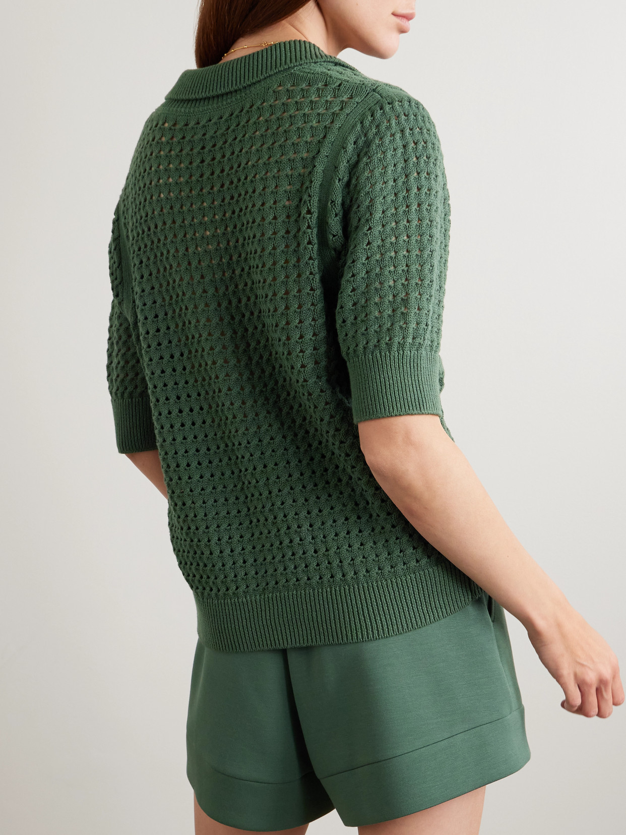 Varley Ellie Open-knit Cotton Shirt In Green