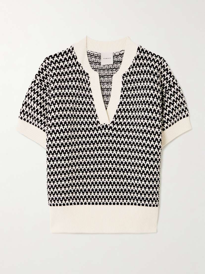 Varley Dora Striped Textured-knit Cotton Top