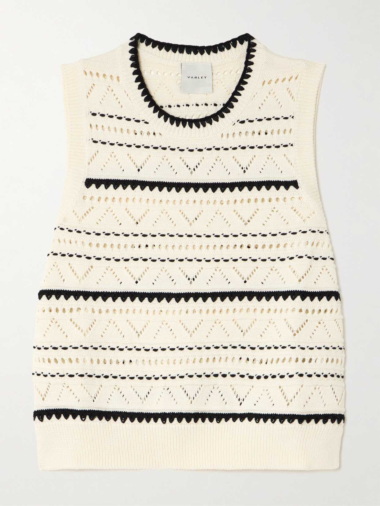 Varley Athena Two-tone Pointelle-knit Cotton Vest