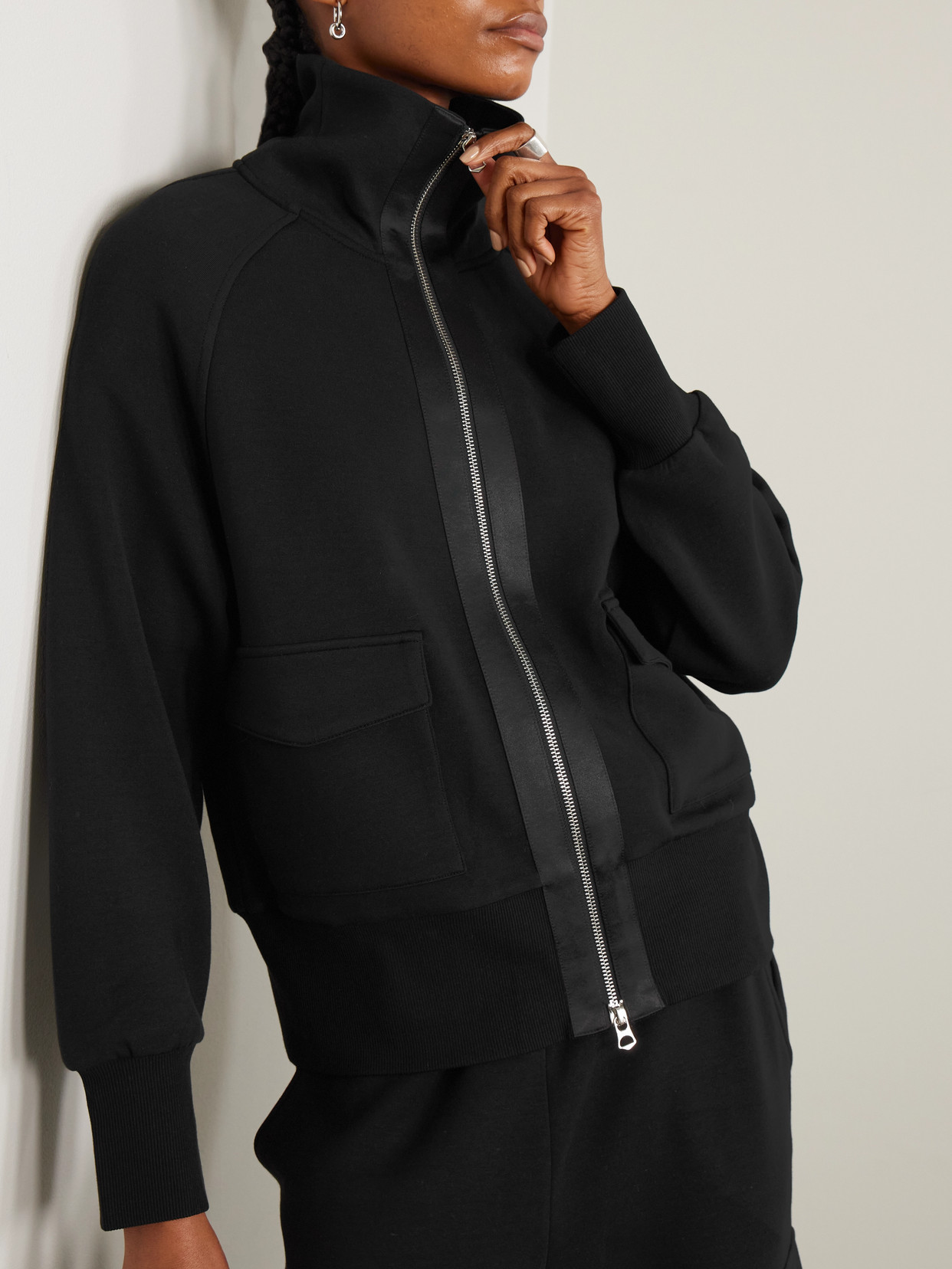Varley Roxbury Satin-trimmed Doublesoft® Zip-up Sweatshirt