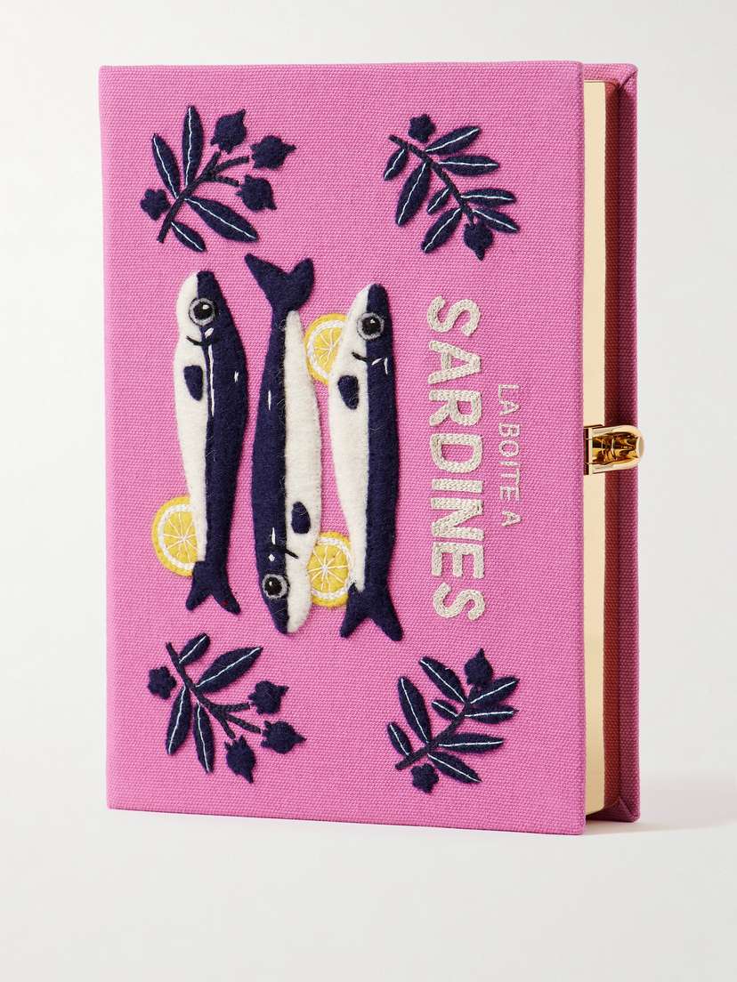 Olympia Le-Tan Sardines Embroidered Appliquéd Canvas Clutch