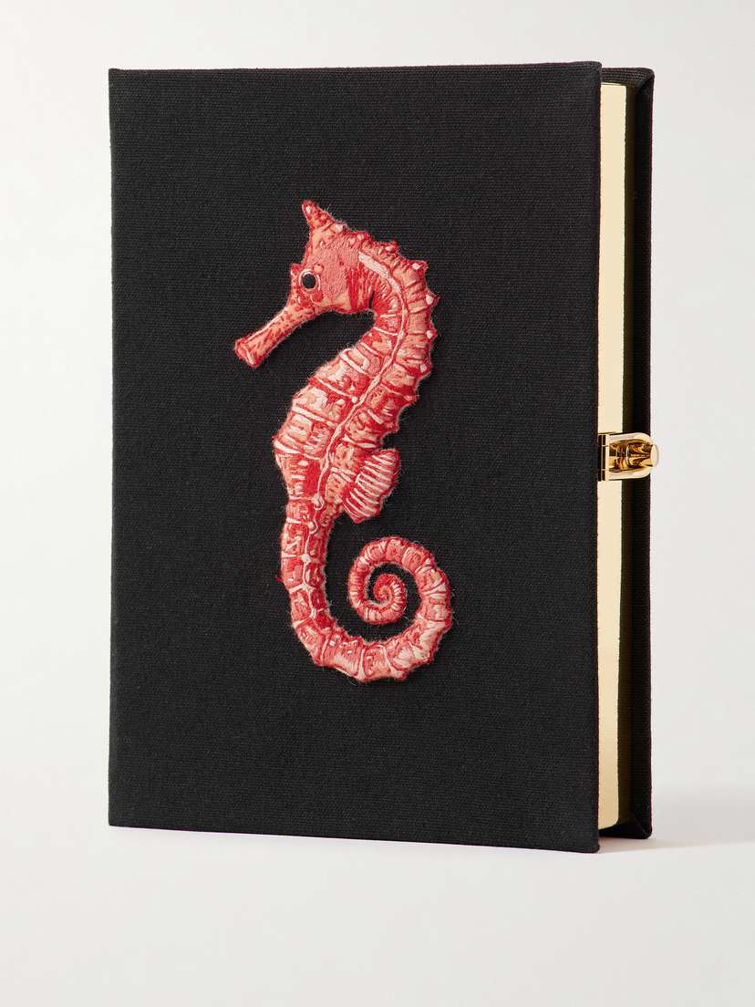 Olympia Le-Tan Seahorse Embroidered Appliquéd Canvas Clutch