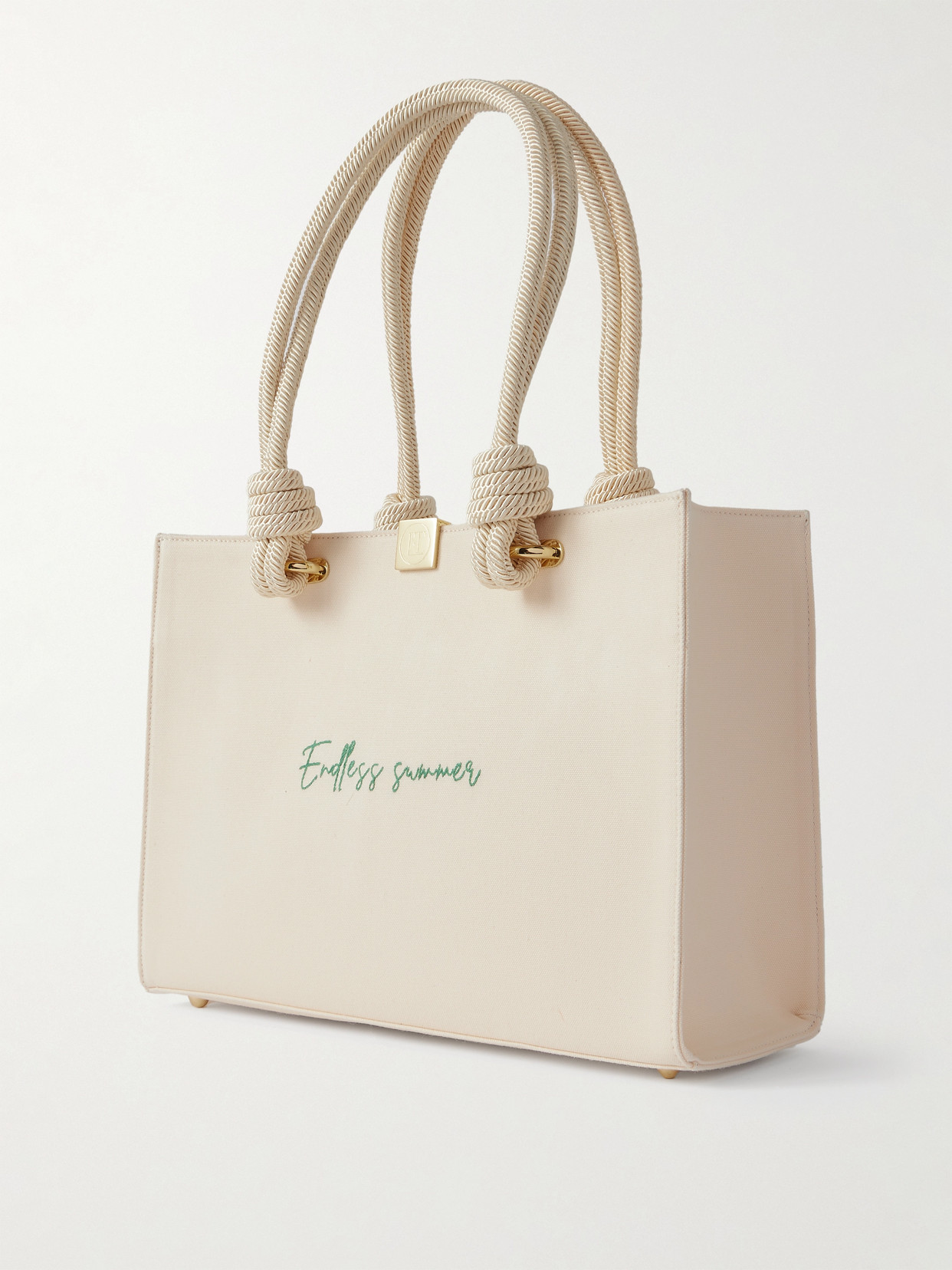 Olympia Le-tan Appliquéd Canvas Tote In Neutrals