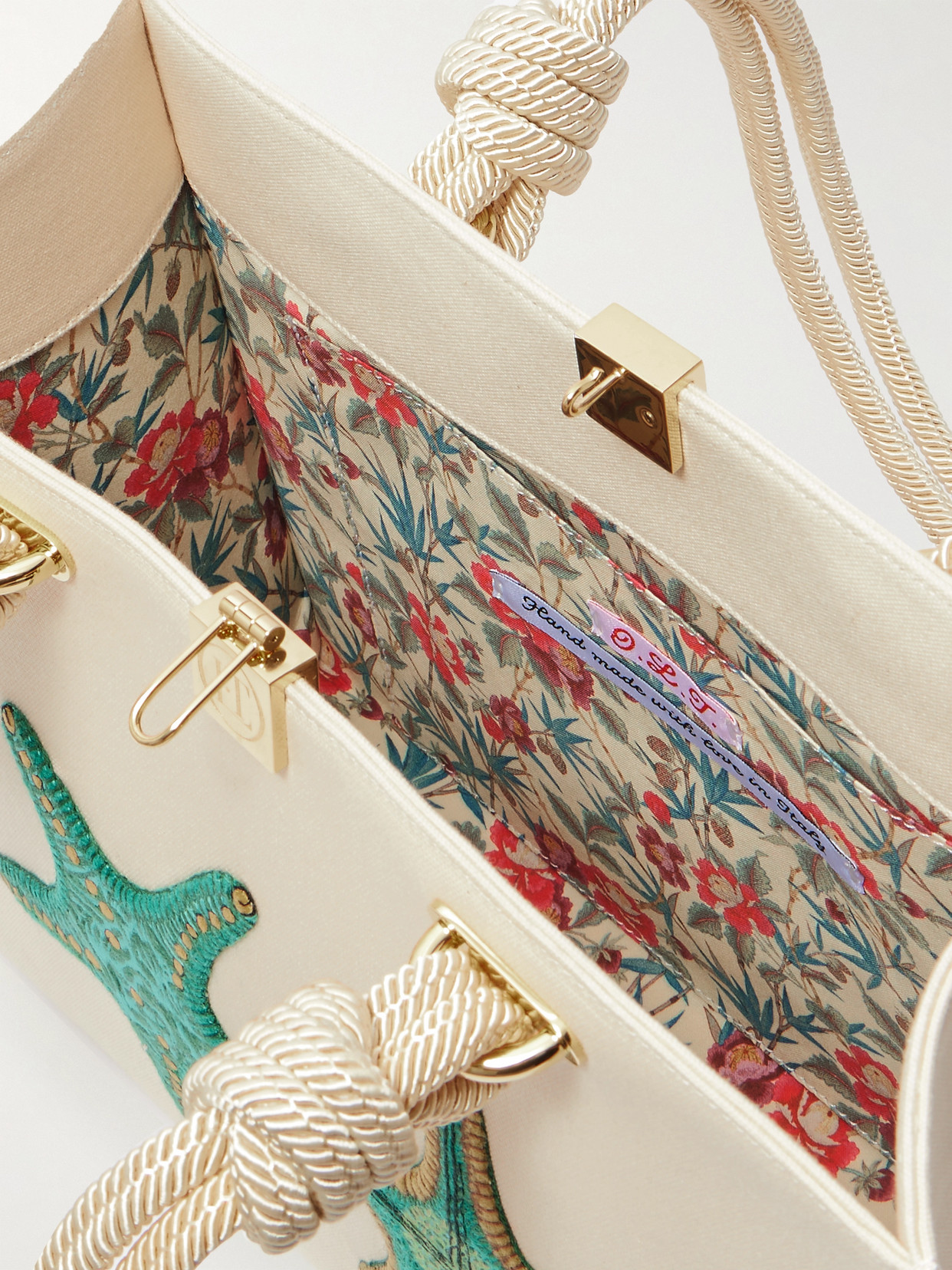 Olympia Le-tan Appliquéd Canvas Tote In Neutrals