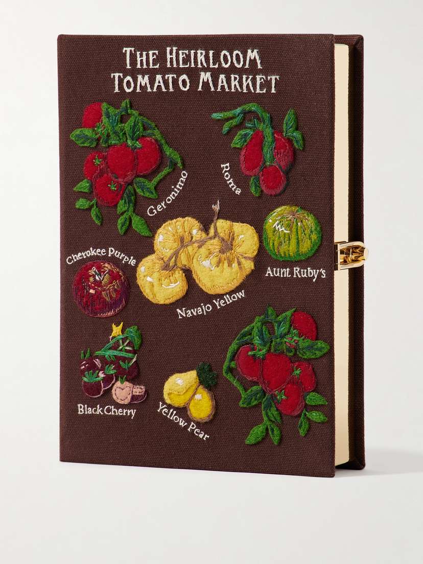 Olympia Le-Tan Tomatoes Embroidered Appliquéd Canvas Clutch