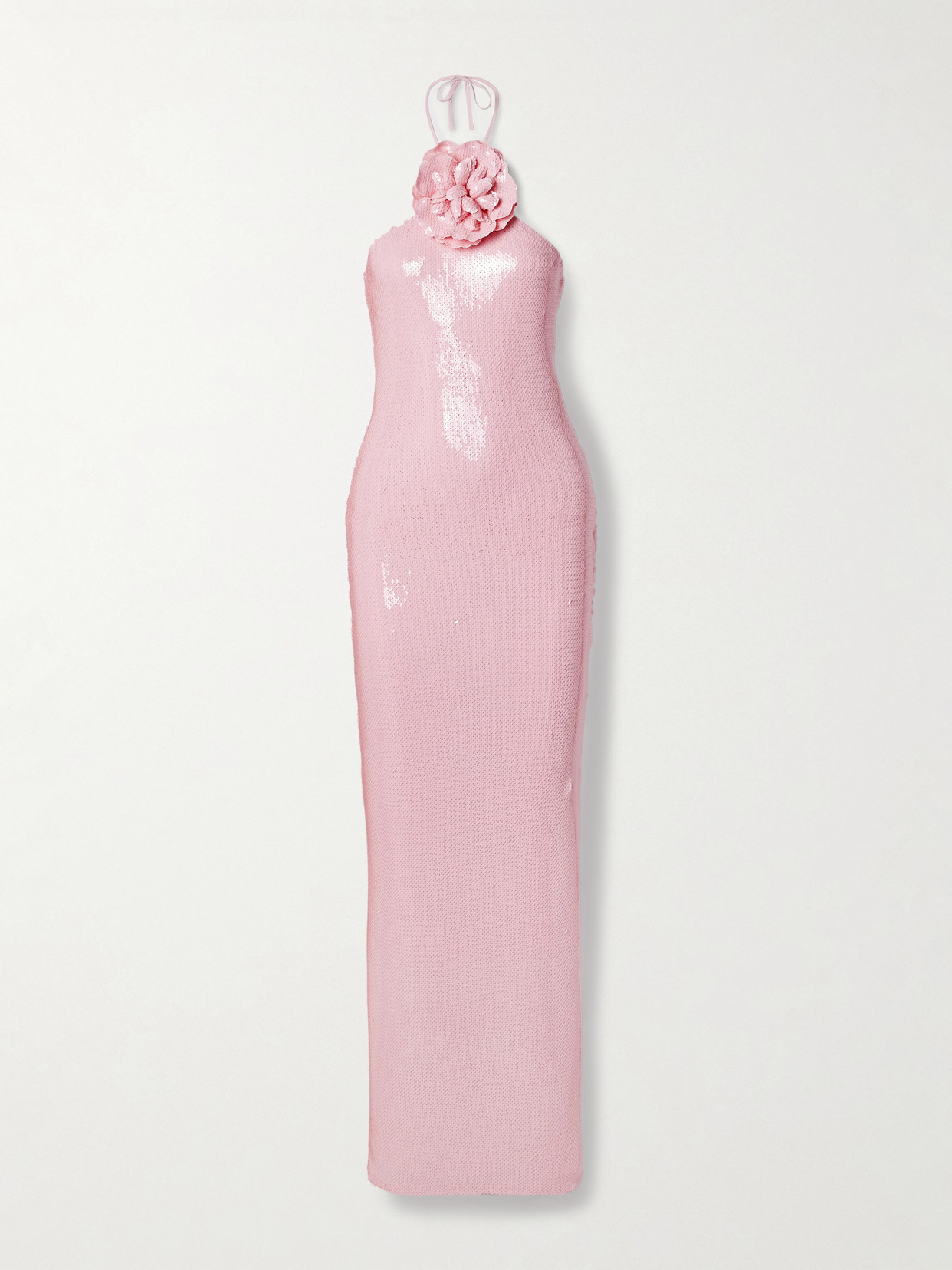 Rodarte Appliquéd Sequined Tulle Halterneck Gown In Pink