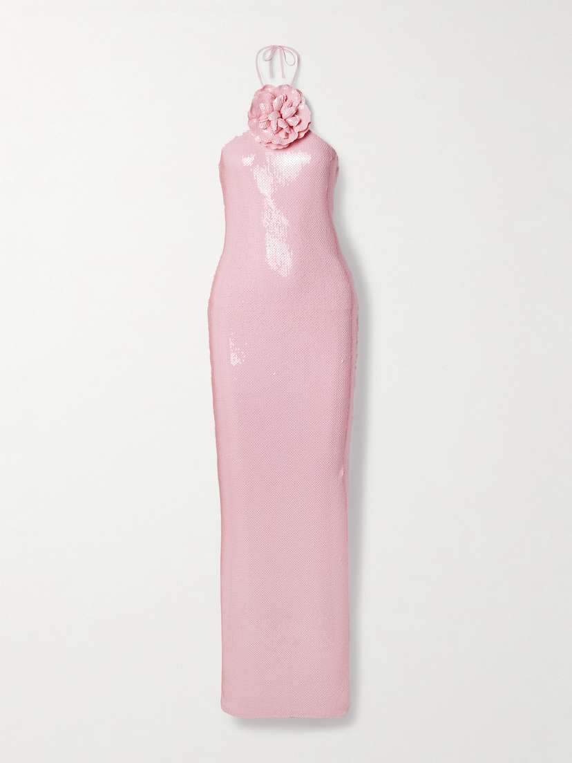 Rodarte Appliquéd Sequined Tulle Halterneck Gown