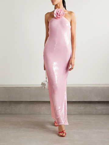 Rodarte Appliquéd sequined tulle halterneck gown