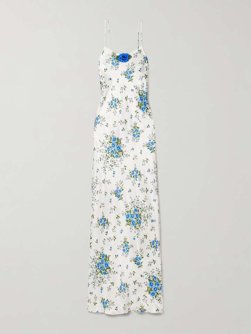 Rodarte Embellished Floral-print Silk-satin Maxi Dress
