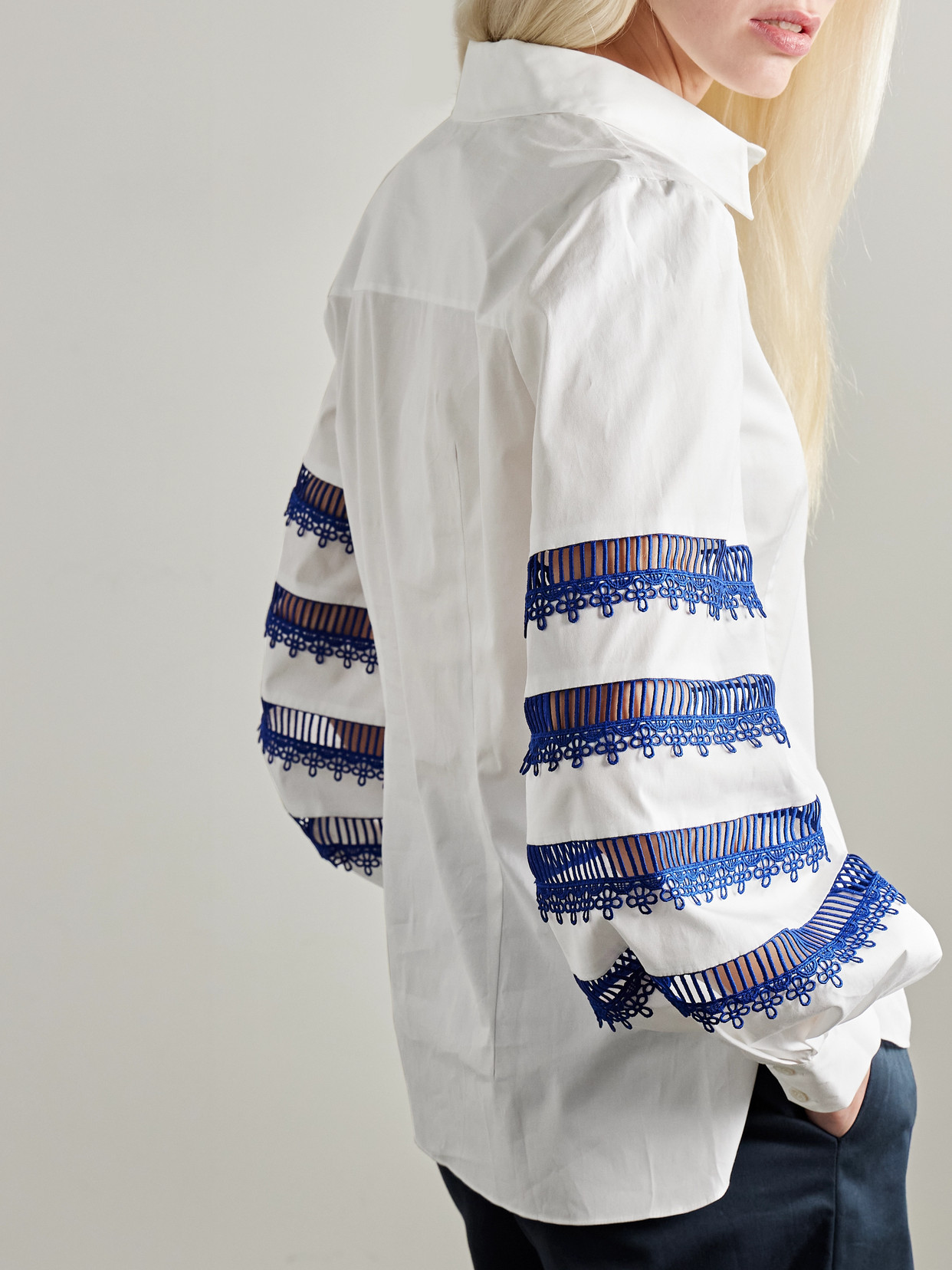 Carolina Herrera Guipure Lace-trimmed Cotton-blend Poplin Shirt