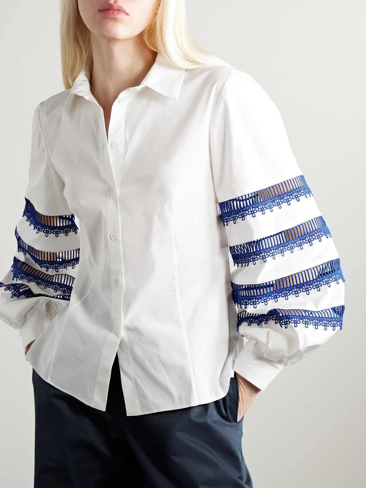 Carolina Herrera Guipure Lace-trimmed Cotton-blend Poplin Shirt
