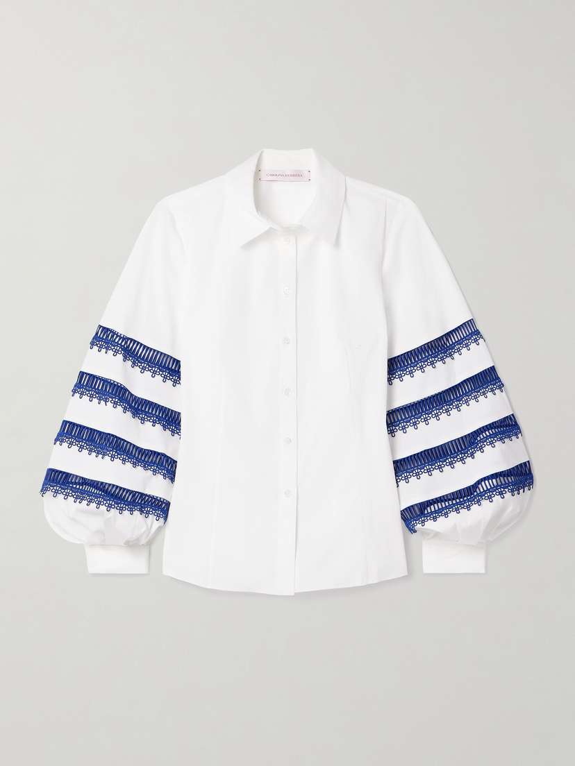 Carolina Herrera Guipure Lace-trimmed Cotton-blend Poplin Shirt