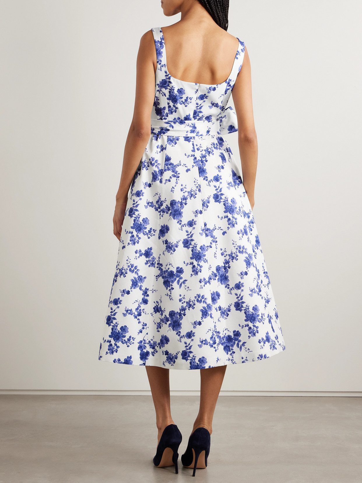 Carolina Herrera Belted Floral-print Faille Midi Dress