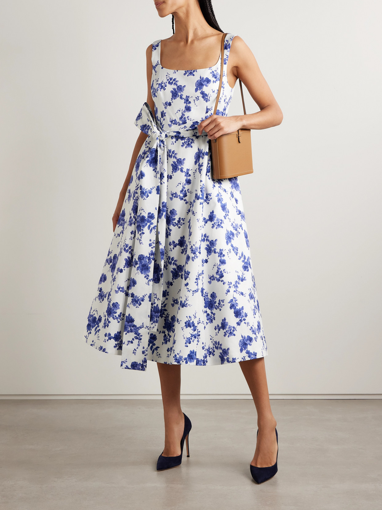 Carolina Herrera Belted Floral-print Faille Midi Dress
