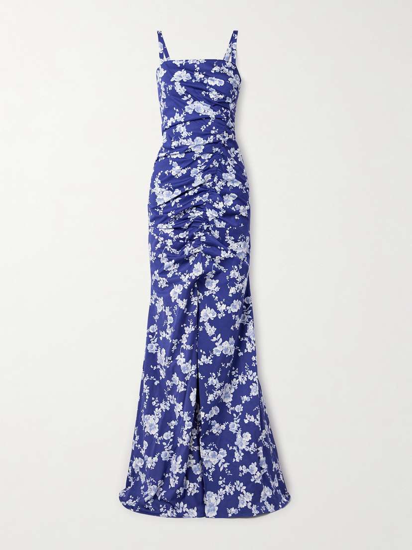 Carolina Herrera Ruched Floral-print Faille Gown