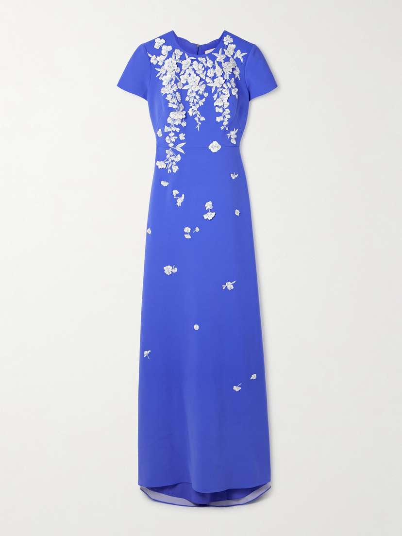 Carolina Herrera Appliquéd Embellished Crepe Gown