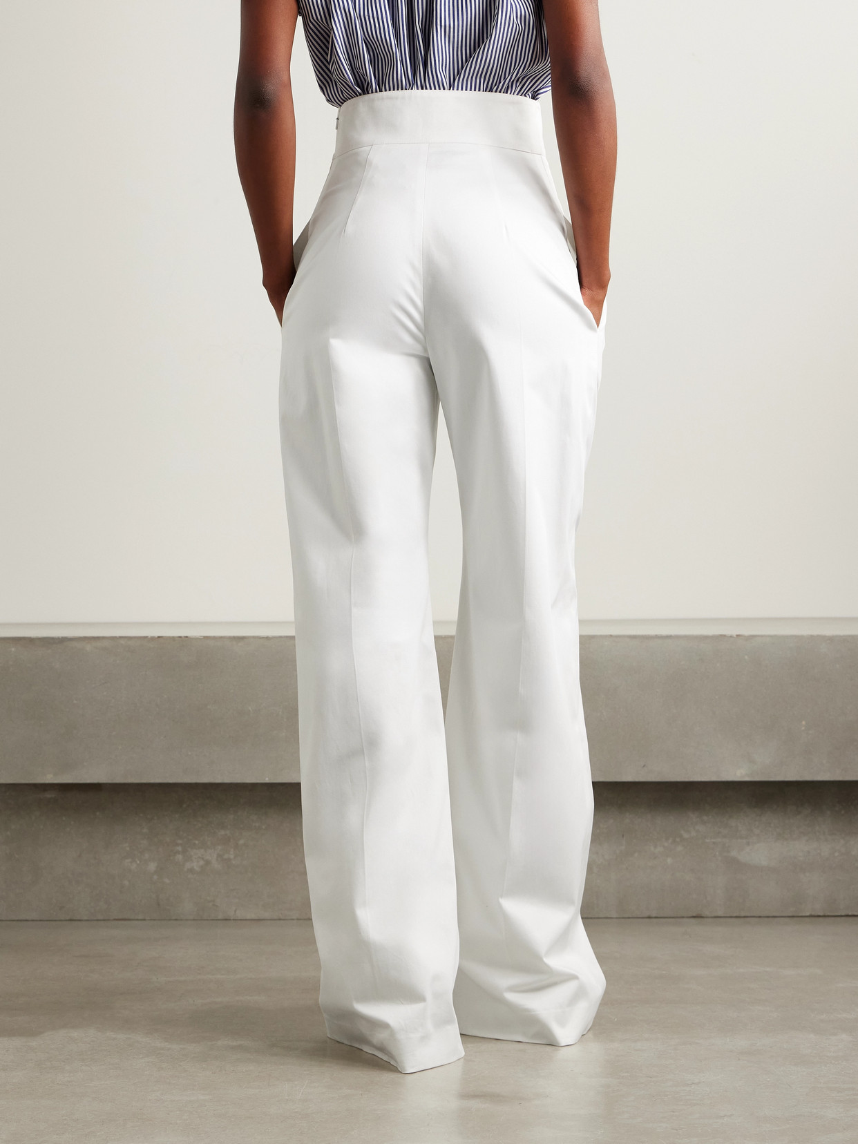 Carolina Herrera Cotton-blend Sateen Wide-leg Pants In White