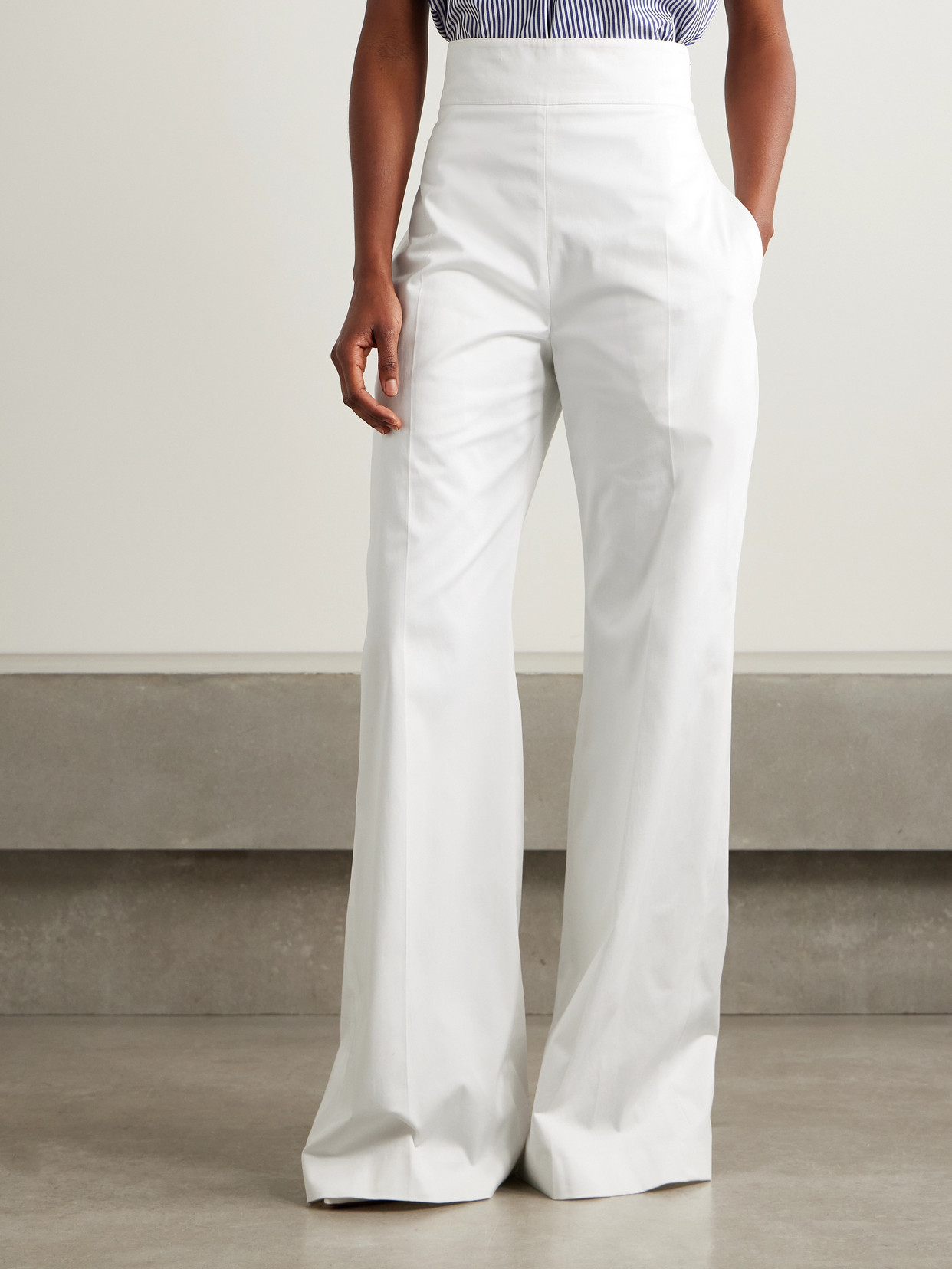 Carolina Herrera Cotton-blend Sateen Wide-leg Pants In White