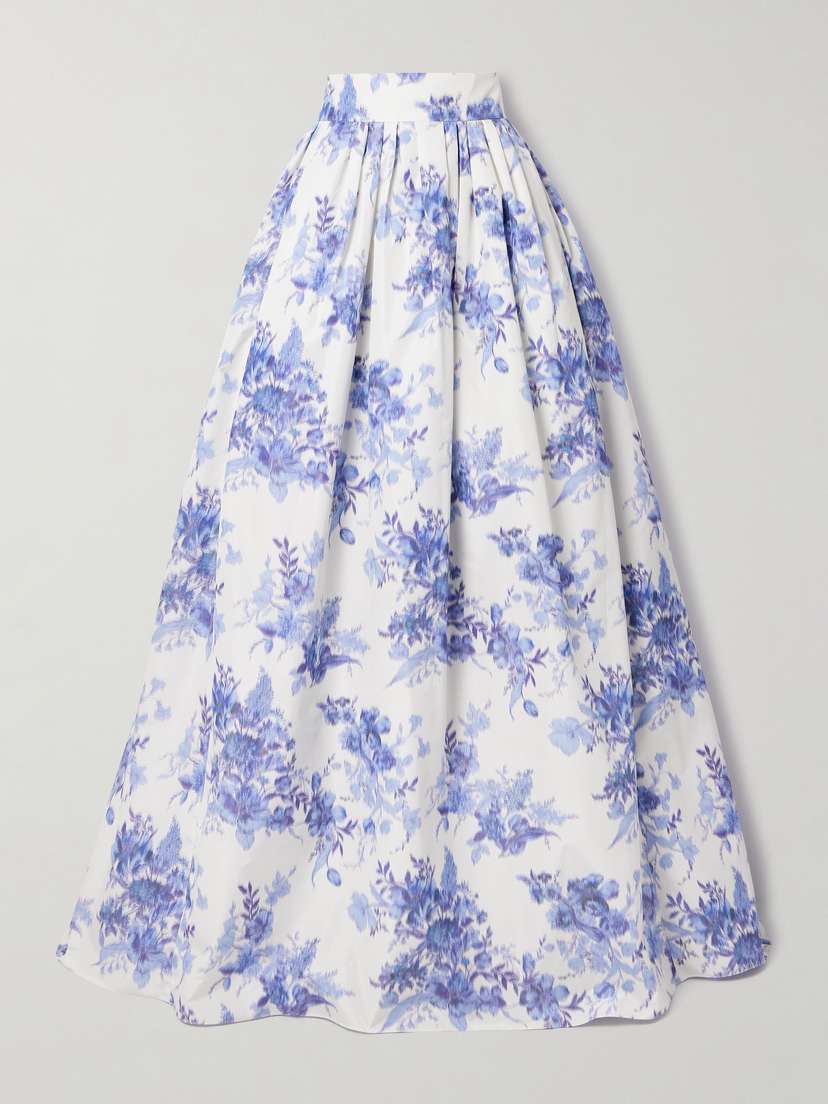 Carolina Herrera Pleated Floral-print Taffeta Maxi Skirt