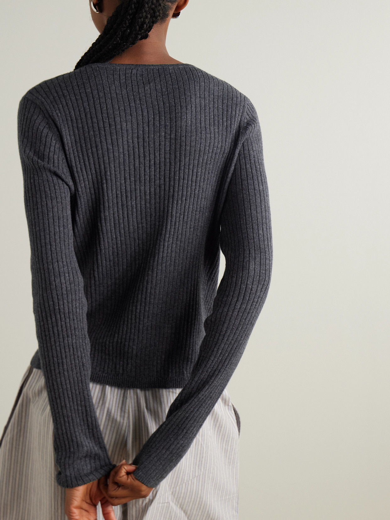 Asymmetric Cutout Ribbed Cotton And Cashmere-Sweater