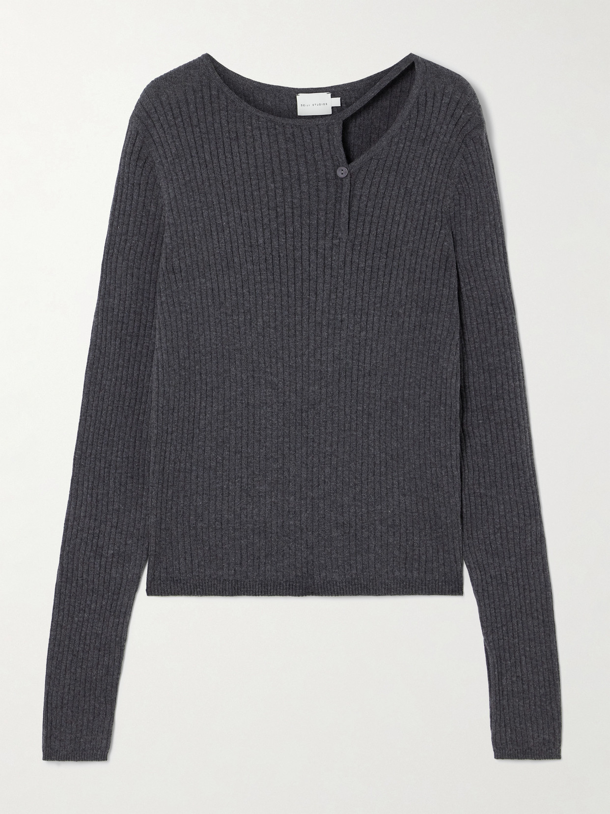 Deiji Studios Asymmetric Cutout Ribbed Cotton And Cashmere-sweater