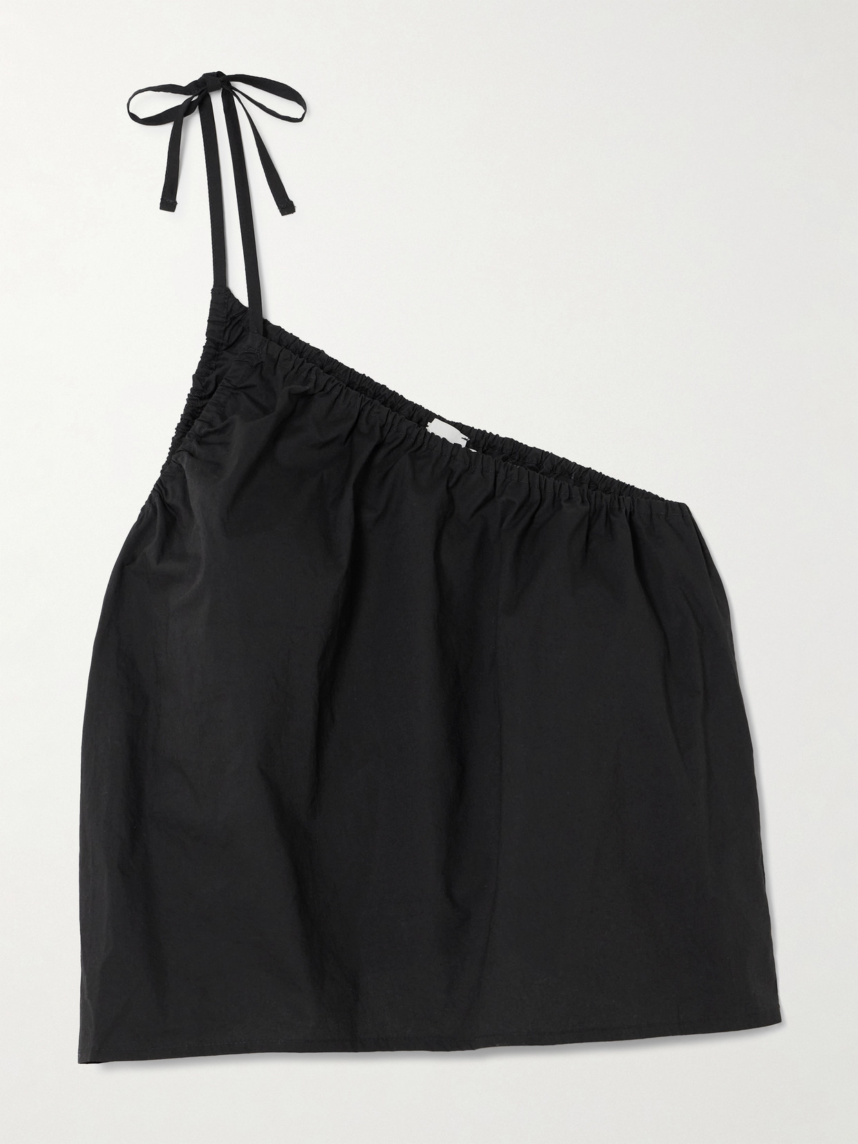 Deiji Studios - Gathered One-shoulder Organic Cotton-poplin Top - Black