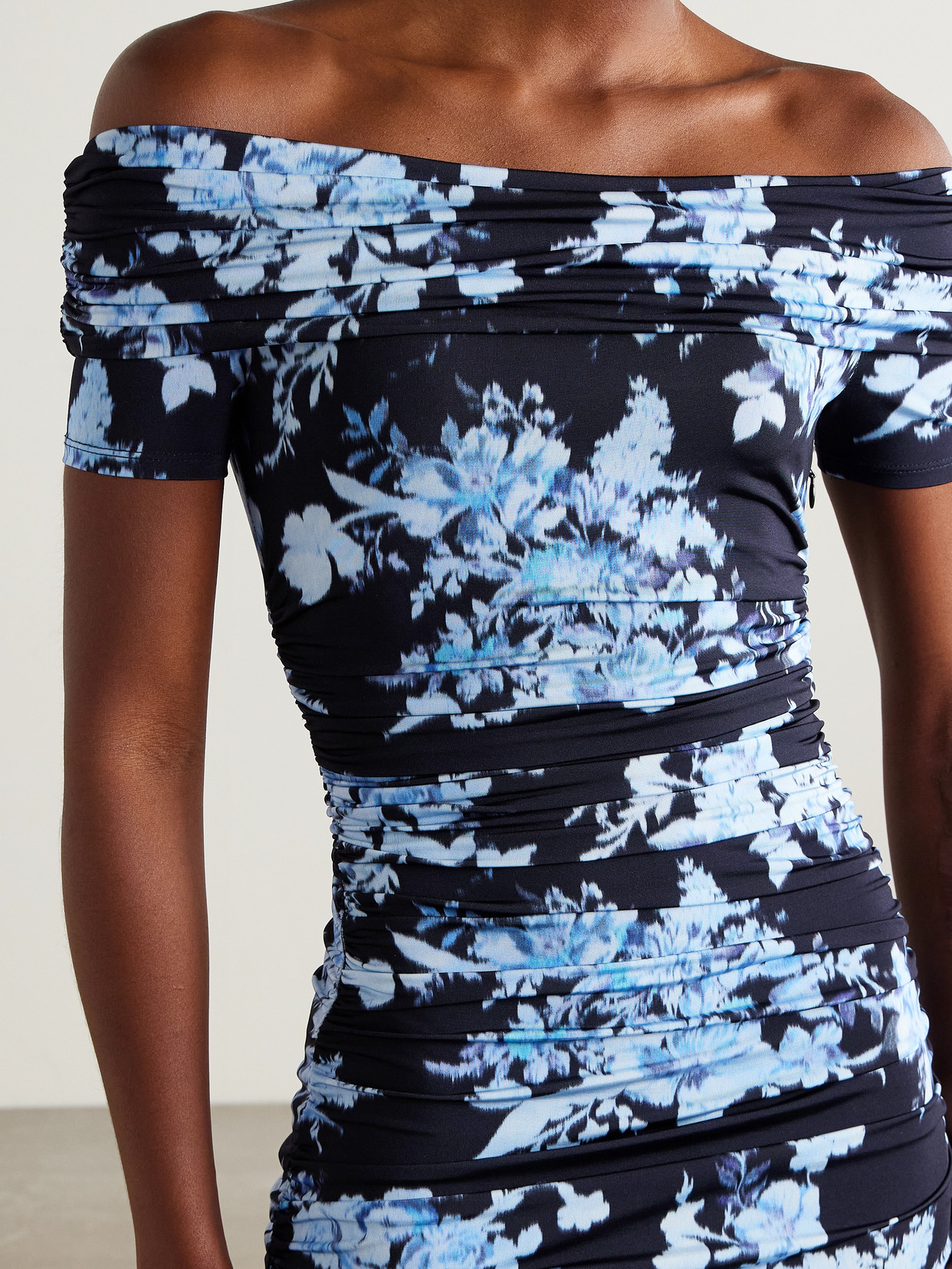 Carolina Herrera Off-the-shoulder Ruched Floral-print Stretch-jersey Midi Dress