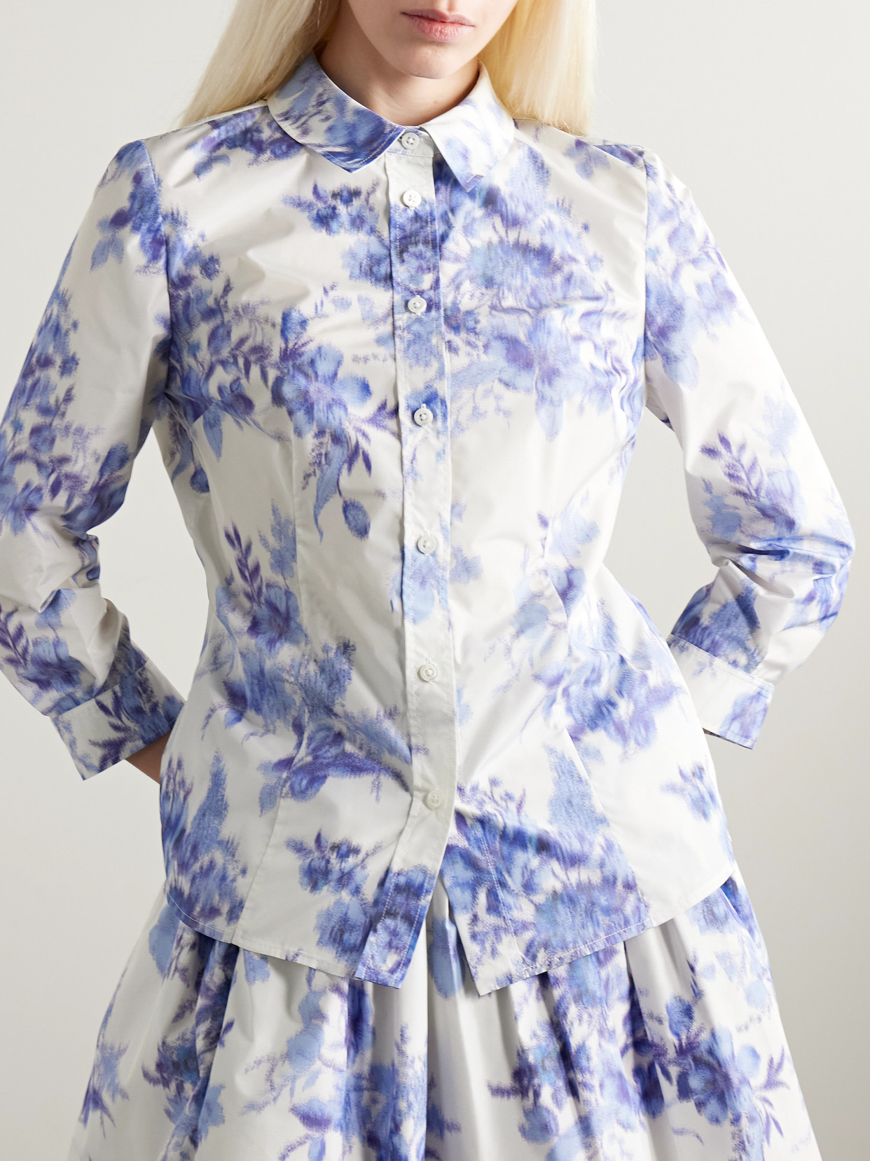 Carolina Herrera Icon Floral-print Taffeta Shirt In Blue