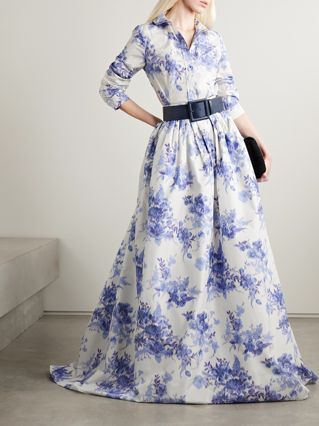 Carolina Herrera Icon Floral-print Taffeta Shirt In Blue