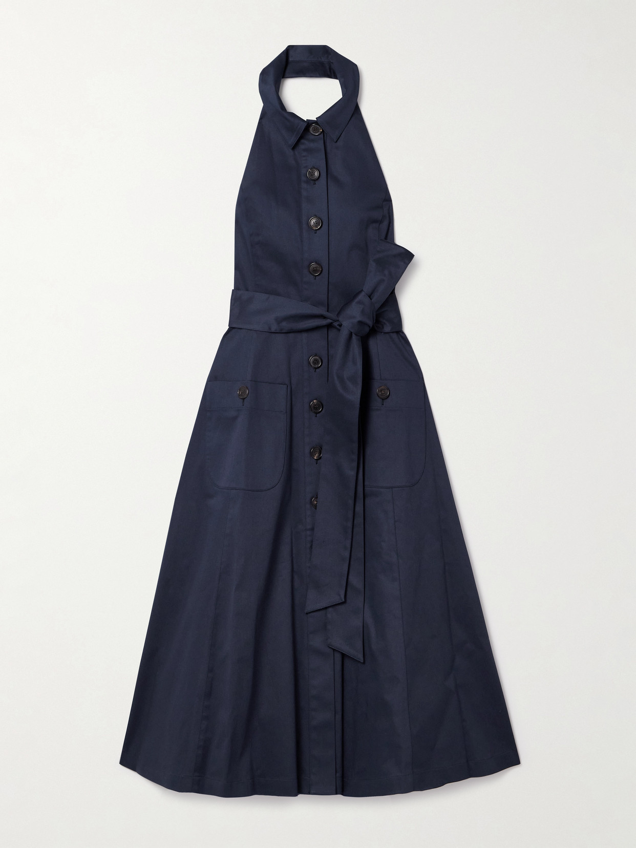 Carolina Herrera Belted Cotton-blend Sateen Halterneck Midi Shirt Dress