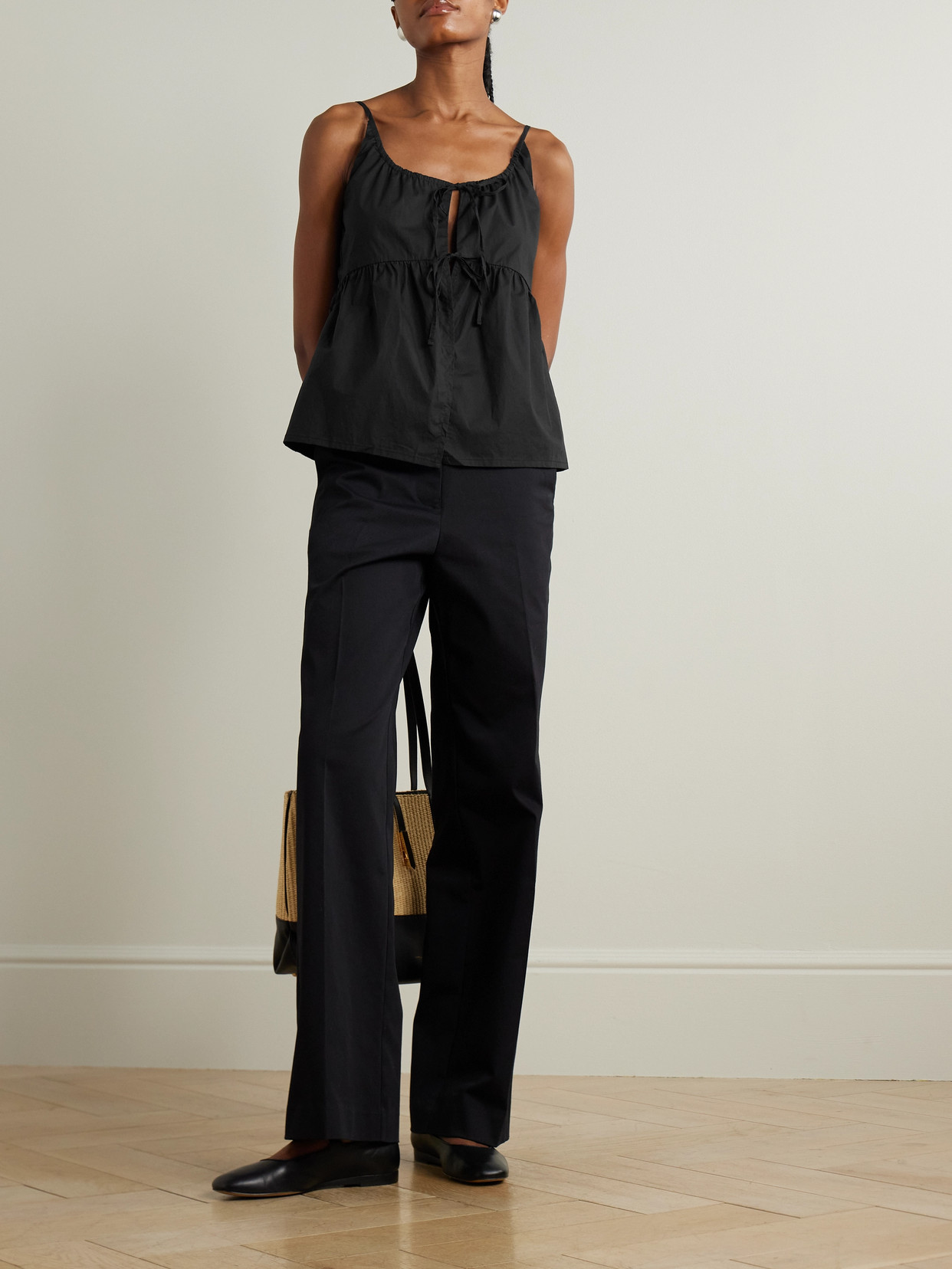 Tie-Detailed Organic Cotton-Poplin Top