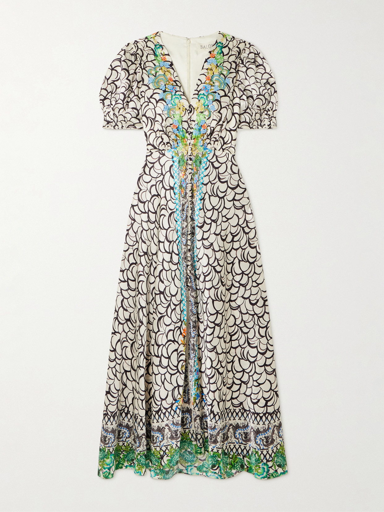 Saloni Lea Printed Silk-satin Maxi Dress
