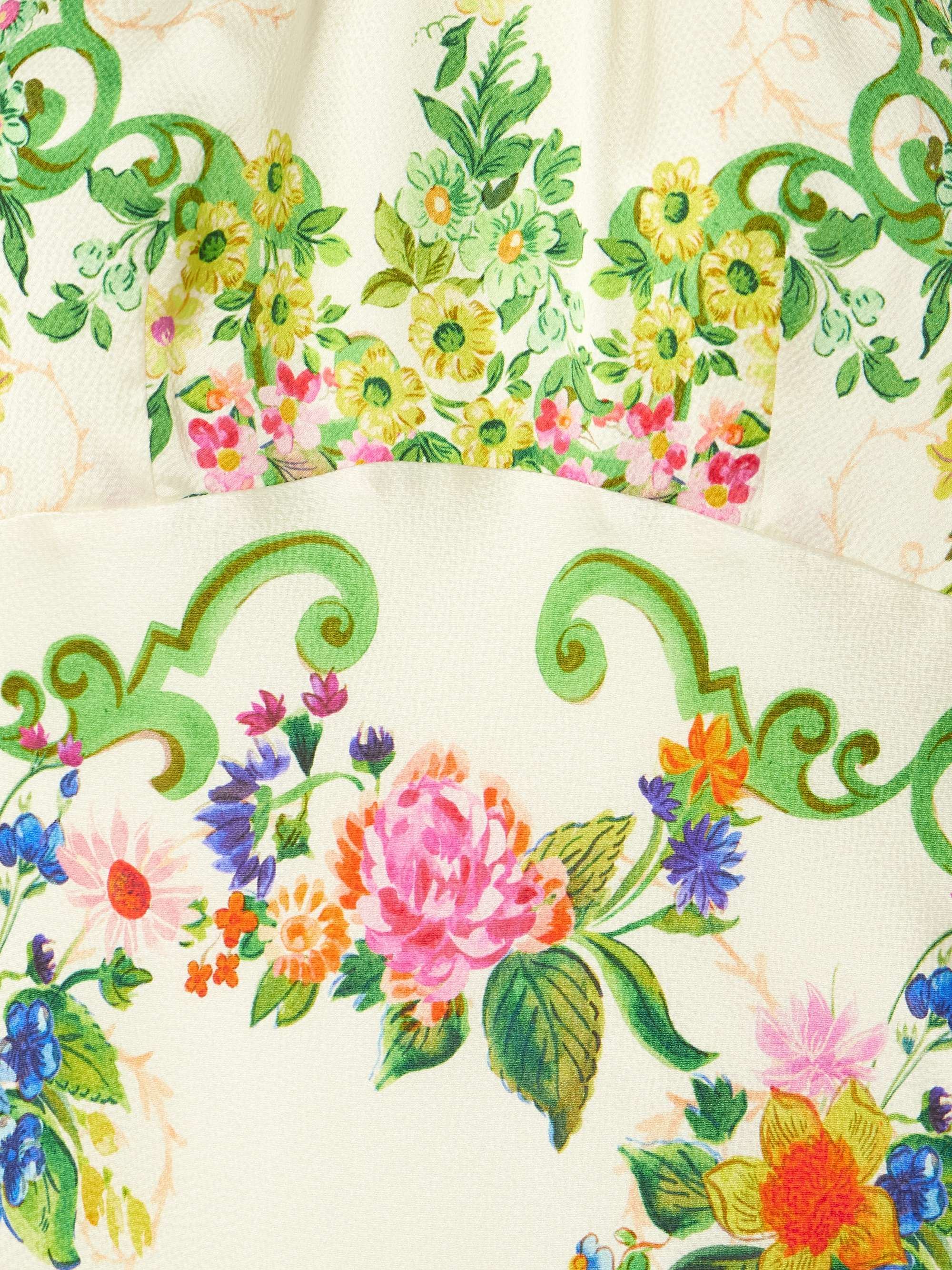 SALONI Robe longue à encolure américaine en satin jacquard à imprimé fleuri Michelle