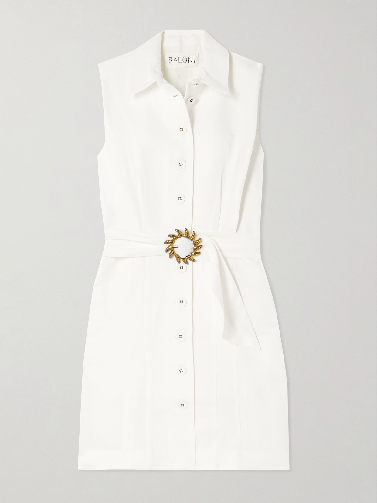 Saloni - Nya Belted Cotton, Linen And Silk-blend Mini Shirt Dress - Cream