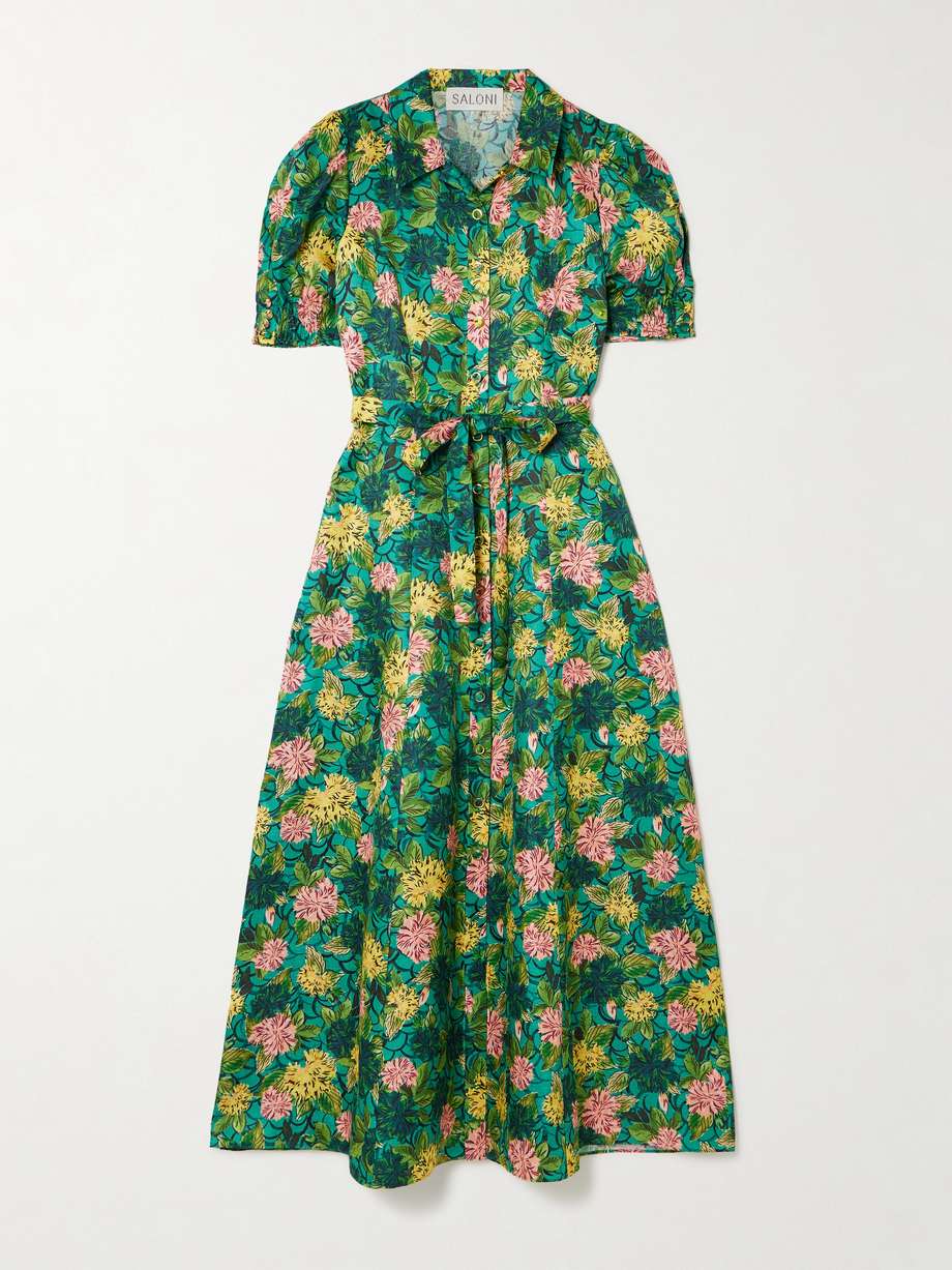 vanessa d belted printed silk midi shirt dress