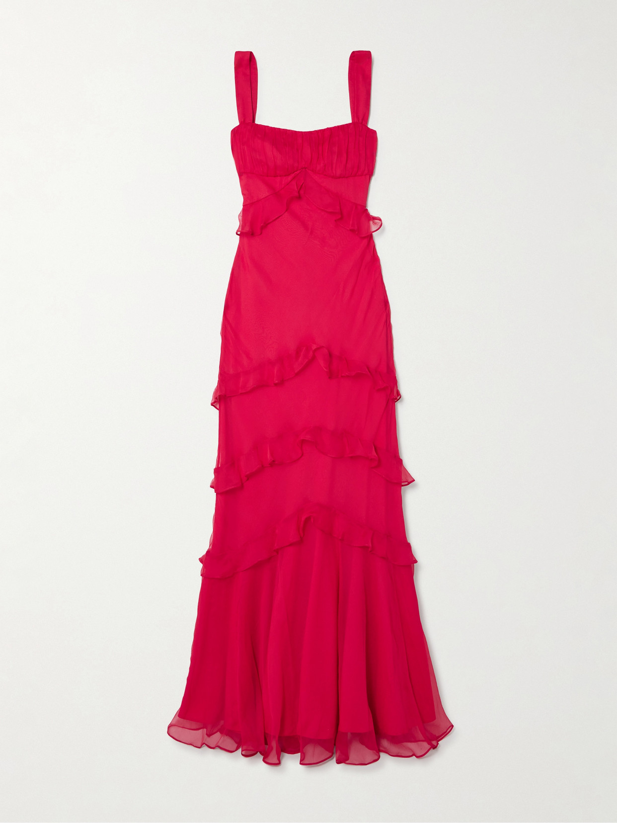 Saloni - Chandra Ruffled Plissé Silk-georgette Maxi Dress - Fuchsia