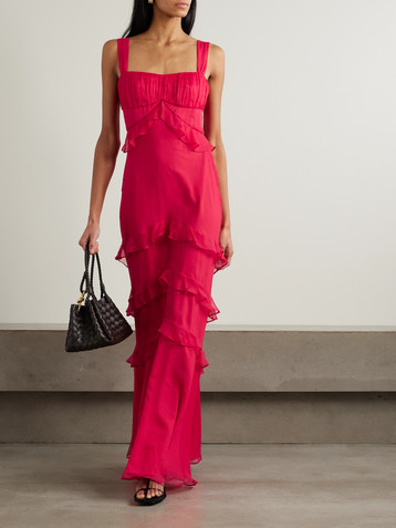 Saloni Chandra ruffled plissé silk-georgette maxi dress