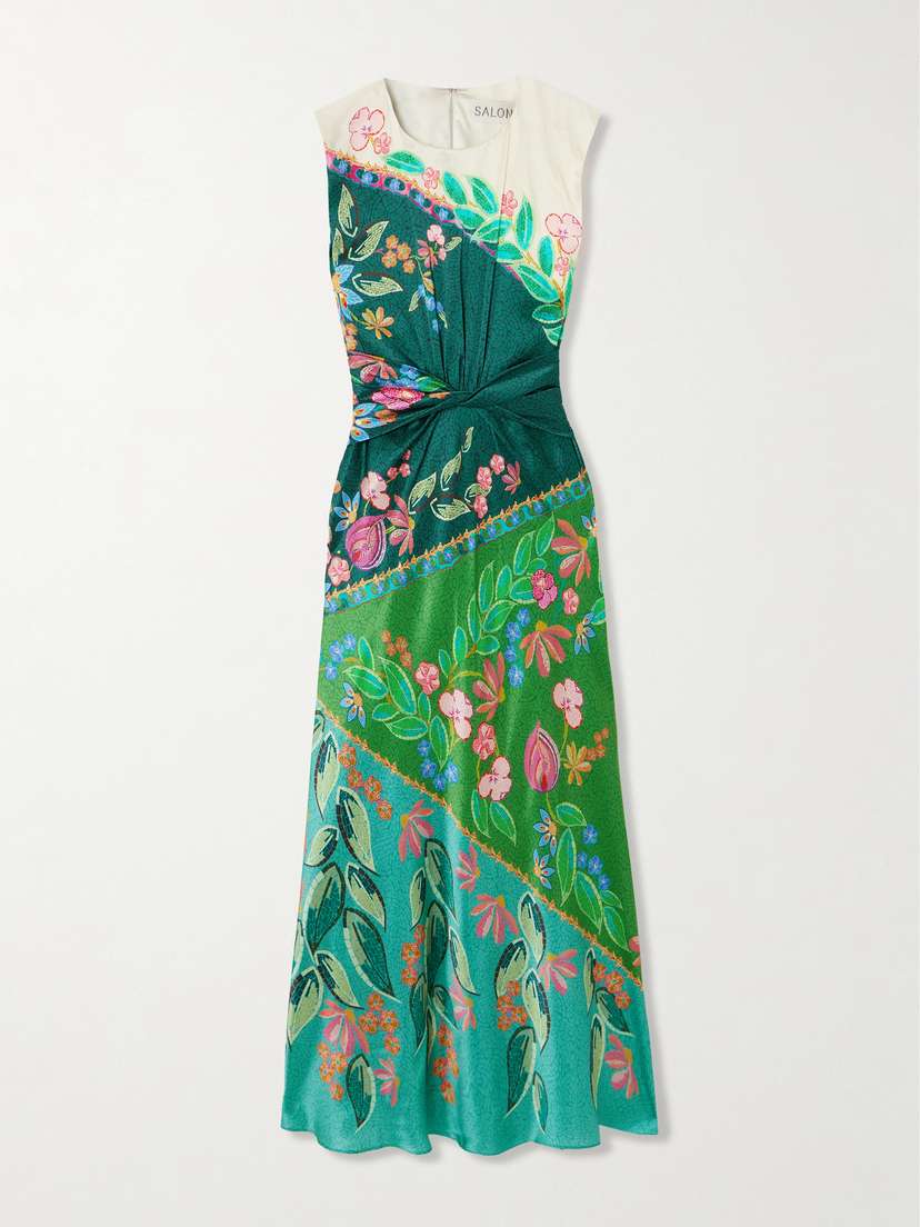 Saloni Gwen Twisted Draped Floral-print Silk Maxi Dress
