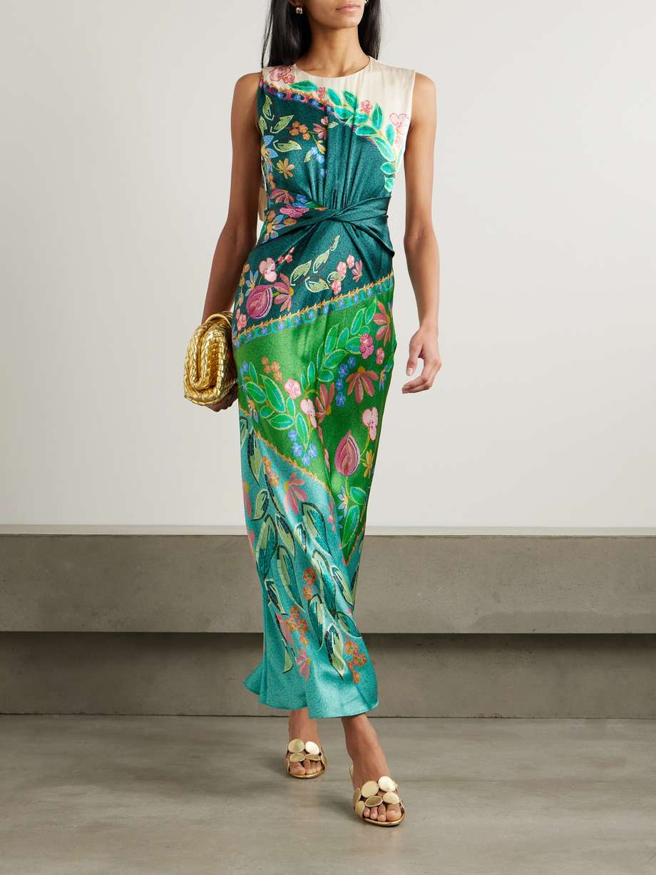 gwen twisted draped floral-print silk maxi dress