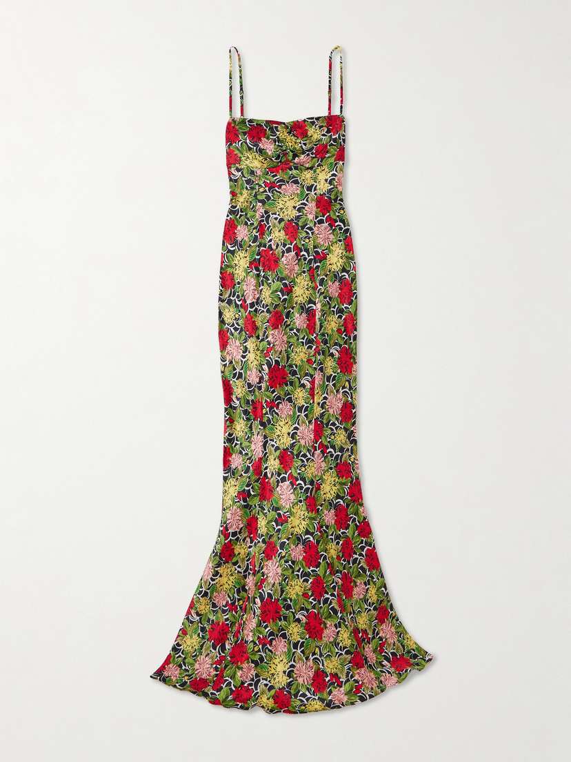 Saloni Renee Printed Silk-satin Gown